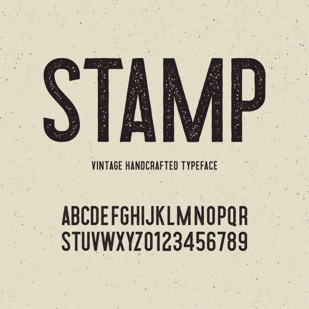 vintage handcrafted typeface with stamp effect. vector illustration vintage handcrafted typeface with stamp effect. retro font. grunge letters on textured background. vector illustration sans font stock illustrations