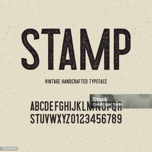 Vintage Handcrafted Typeface With Stamp Effect Vector Illustration Stock Illustration - Download Image Now