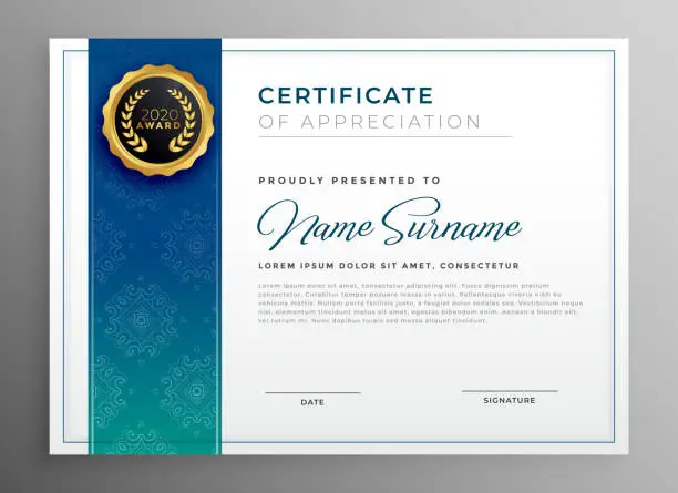Vector illustration of elegant blue certificate of appreciation template