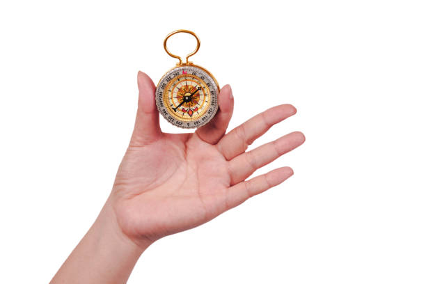istock Old Vintage compass in hand for travel navigation . 1134707779