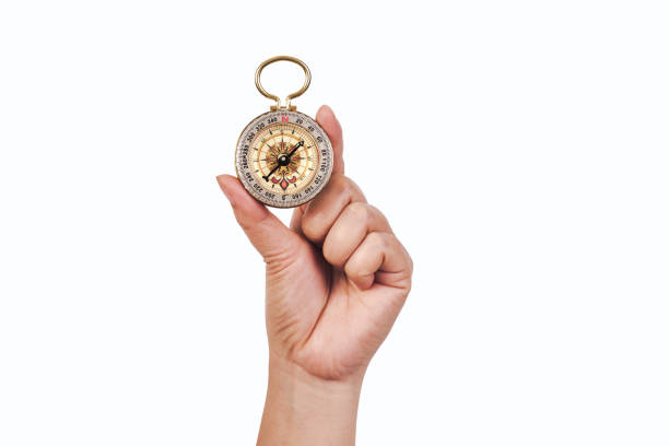istock Old Vintage compass in hand for travel navigation . 1134707787