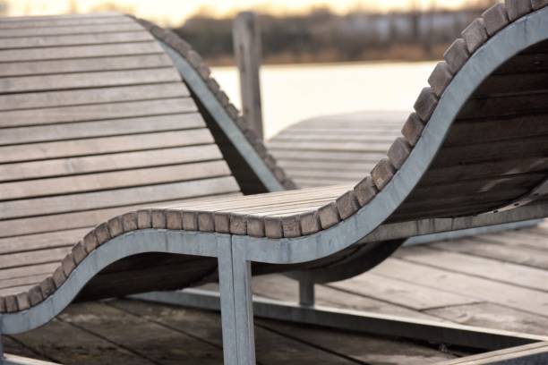 istock Close up of a wooden beach bench 1134709576