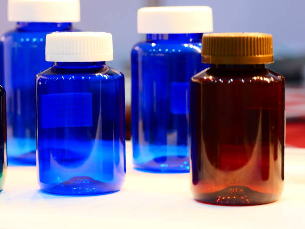 istock Amber glass drug bottle container with closed cap 1134713916