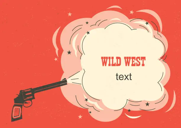 Vector illustration of Western illustration with cowboy gun and burst space for text