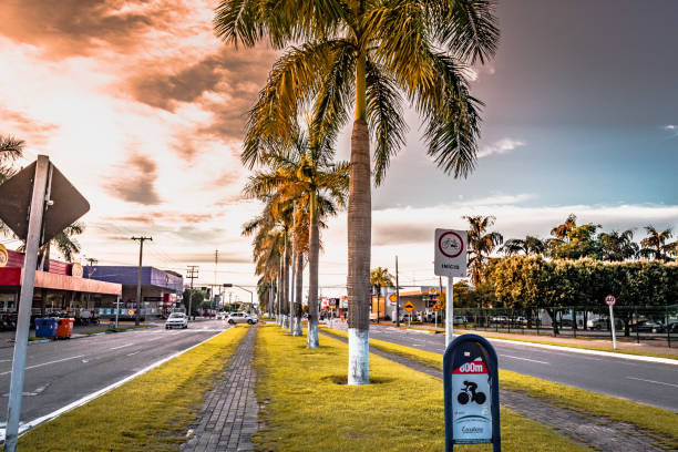 ENG: Panoramic of the street in downtown Lucas do Rio Verde, Mato Grosso, MT, Brazil.EN-BR: Panoramic street in the city center of Lucas do Rio Verde, Mato Grosso, MT, Brazil.