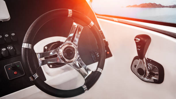 istock steering wheel on a luxury yacht. 1134721235
