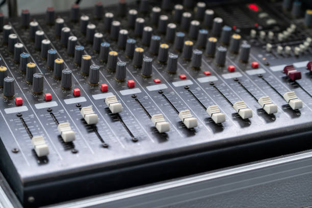 istock Amplifier mixer and equalizer in studio room in close up view. 1134726491