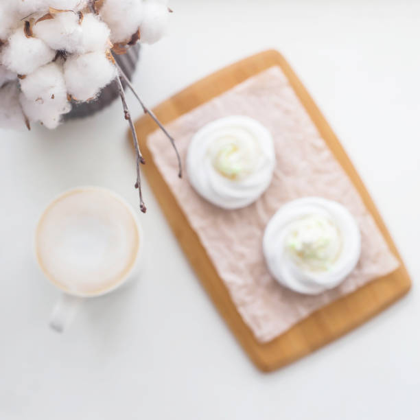 istock Low-calorie dessert Pavlova with a cup of coffee 1134730792