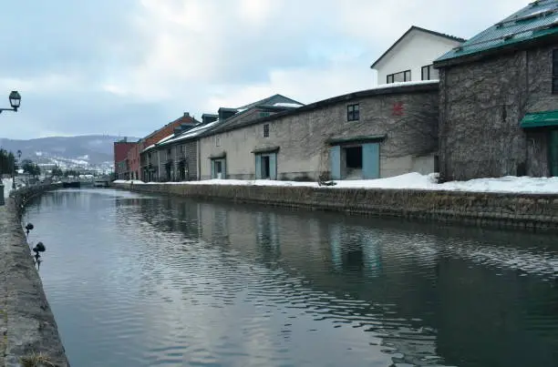 Photo of ancient warehouse on Otaru canal landmark in Hokkaido Japan