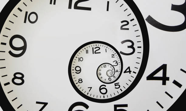 Spiral clock A clock spiraling into itself time machine stock pictures, royalty-free photos & images