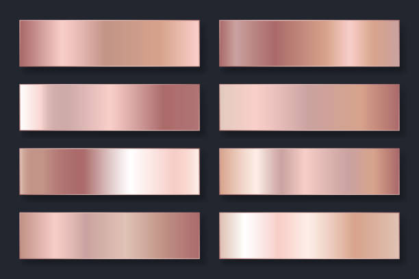 Collection of backgrounds with a metallic gradient. Brilliant plates with rose gold effect. Vector illustration Collection of backgrounds with a metallic gradient. Brilliant plates with rose gold effect. Vector illustration. bronze plaque texture stock illustrations