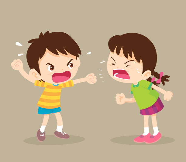 ilustrações, clipart, desenhos animados e ícones de menino irritado estudante e menina estão brigando - irmão