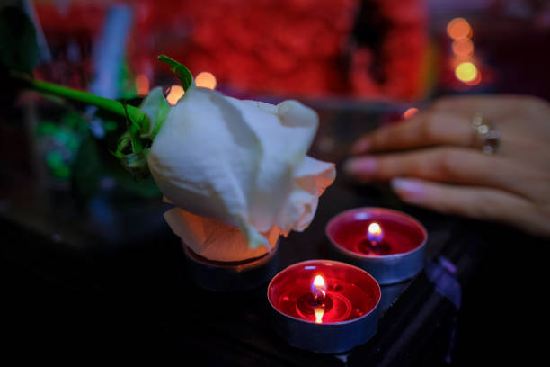 istock Close up of candles adn white flower 1134743991