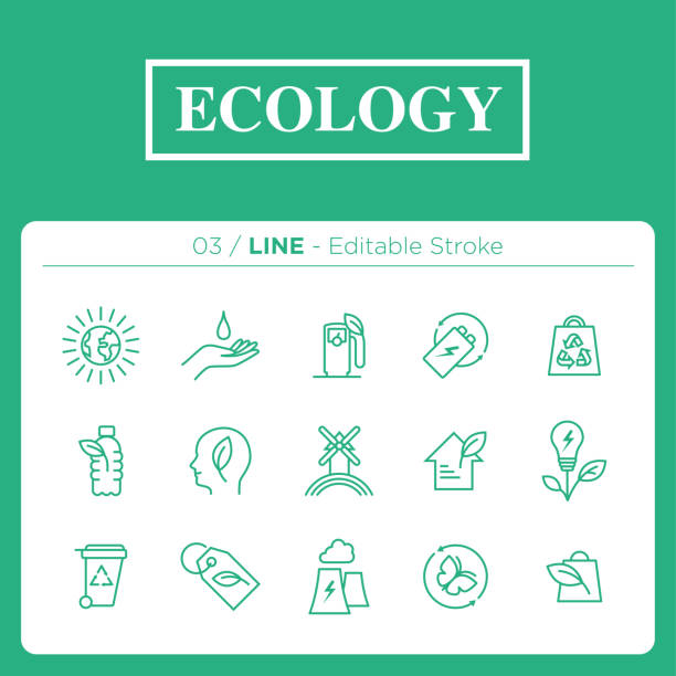 zestaw ikon ekologii w linii - environmental conservation recycling thinking global warming stock illustrations
