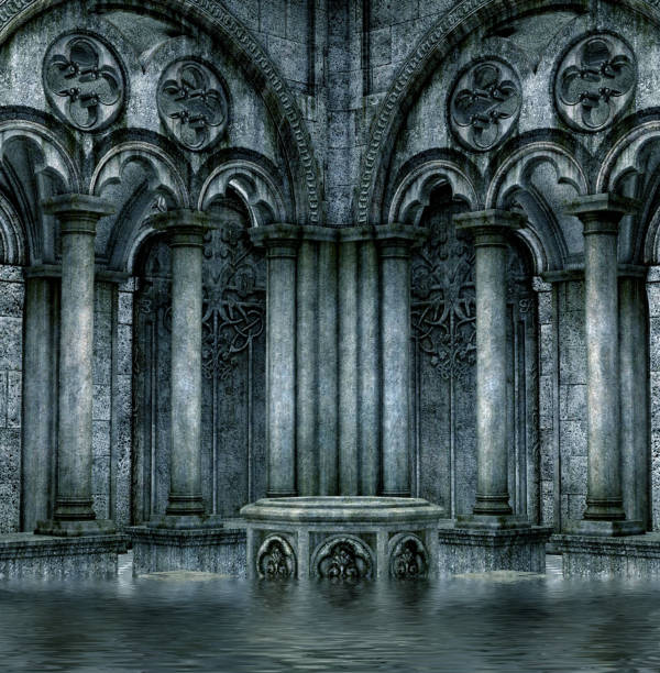 istock an illustration of dark and scary stone structure interior with arches as background 1134748045
