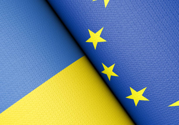 Ukrainian And European Union Flag Pair stock photo