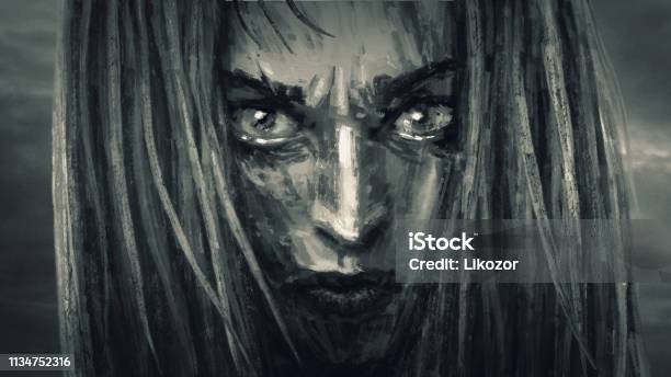 Beautiful Warrior Girl Face With An Angry Look Stock Illustration - Download Image Now - Evil, Queen - Royal Person, Anger