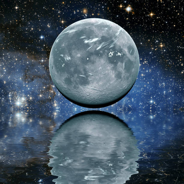 istock illustration of moon in abstract galaxy with its reflection on water background 1134752496