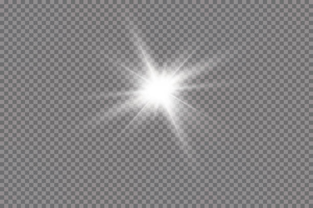 illustrazioni stock, clip art, cartoni animati e icone di tendenza di la luce bianca incandescente esplode su uno sfondo trasparente. con ray. sole splendente trasparente, lampo luminoso. centro di un lampo luminoso. - leggero