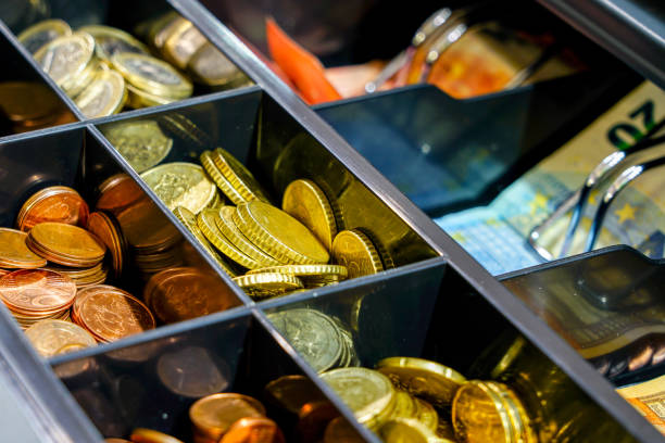 istock Open cash register drawer closeup with money 1134765107
