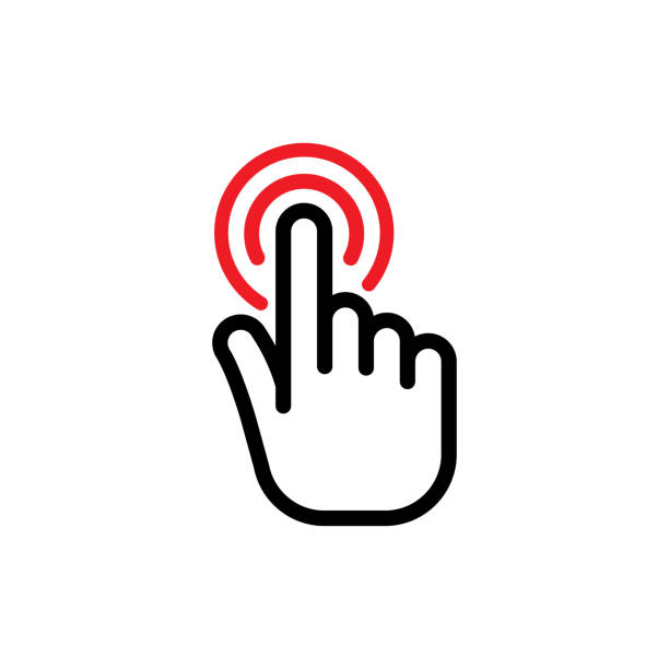 Hand click button. Hand click button. Hand clicking icon. Vector Illustration. Isolate on white background touching stock illustrations
