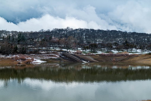 Emigrant Lake near Ashland, Oregon with a dusting of snow