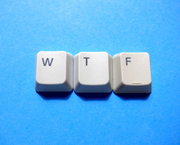 Computer buttons form a WTF (What the Fuck) abbreviation. Computer and internet slang. stock photo