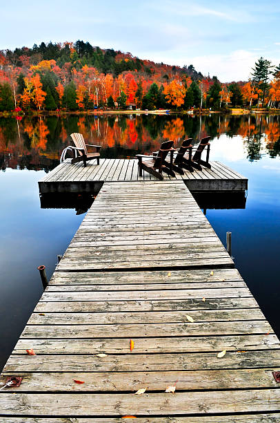 istock Wooden dock on autumn lake 113477461