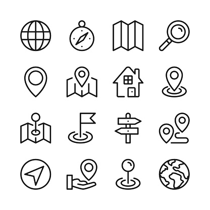 Route and navigation line icons set. Map, way, path, location. Modern graphic design concepts, simple outline elements collection. Vector line icons