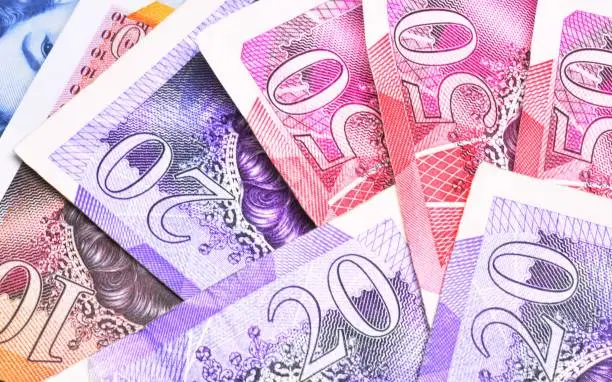 Photo of Close up of Various Colorful British Paper Money