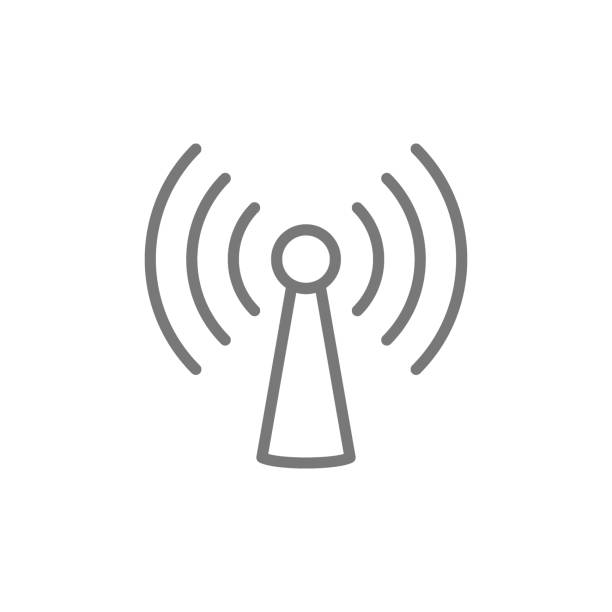 illustrazioni stock, clip art, cartoni animati e icone di tendenza di torre wifi vettoriale, icona della linea dell'antenna. - wireless signal