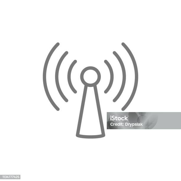 Vector Wifi Tower Antenna Line Icon Stock Illustration - Download Image Now - Wireless Technology, Icon Symbol, Radio Wave