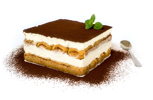 Fresh Tiramisu Cake,  white background