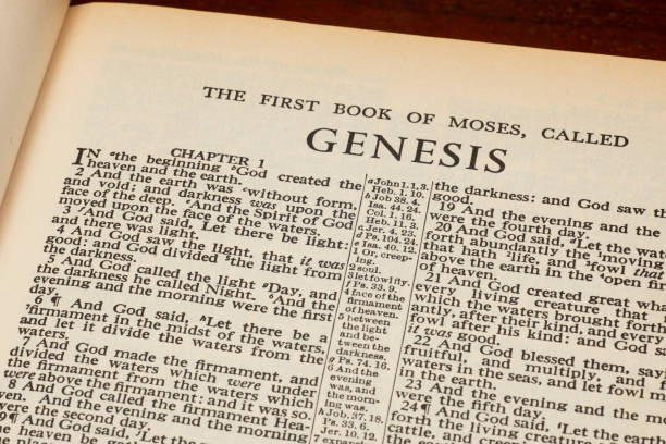 Genesis 1 In The Beginning From Old Bible stock photo