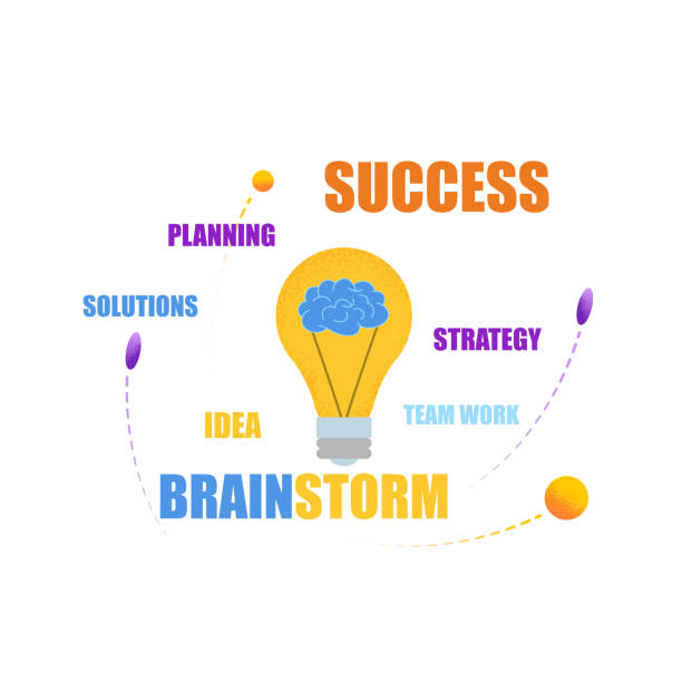 brainstorm erfolgsplanungsstrategie teamarbeit. - brain lightning brainstorming intelligence stock-grafiken, -clipart, -cartoons und -symbole