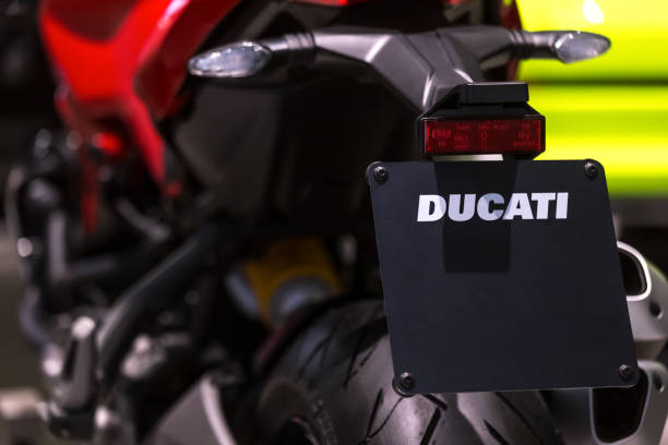 berlin, berlin/germany - 22 12 18: ducati motorcycle close up in in berlin germany