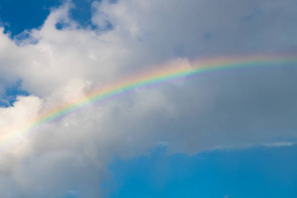 istock Magical rainbow on cloudy blue sky after summer rain 1134799551