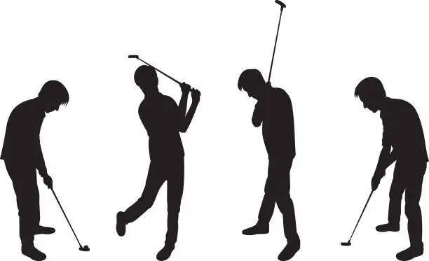 Vector illustration of Man Playing Golf Silhouettes