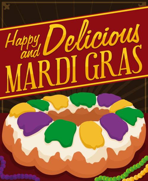 ilustrações de stock, clip art, desenhos animados e ícones de delicious king's cake with necklaces to celebrate mardi gras - bolo rei
