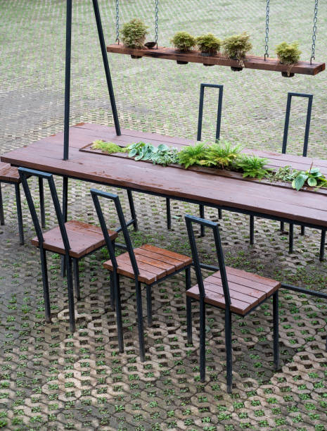 istock Modern wooden table and chair set. 1134814894