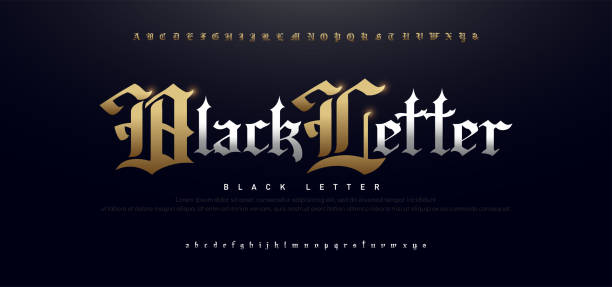 Elegant Blackletter Gothic Golden Alphabet Font. Typography silver and gold classic style font set. vector illustration Elegant Blackletter Gothic Golden Alphabet Font. Typography silver and gold classic style font set. vector illustration gothic style stock illustrations