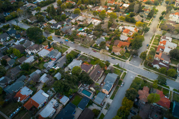 istock American Middle Class Neighborhood - Aerial View 1134818531