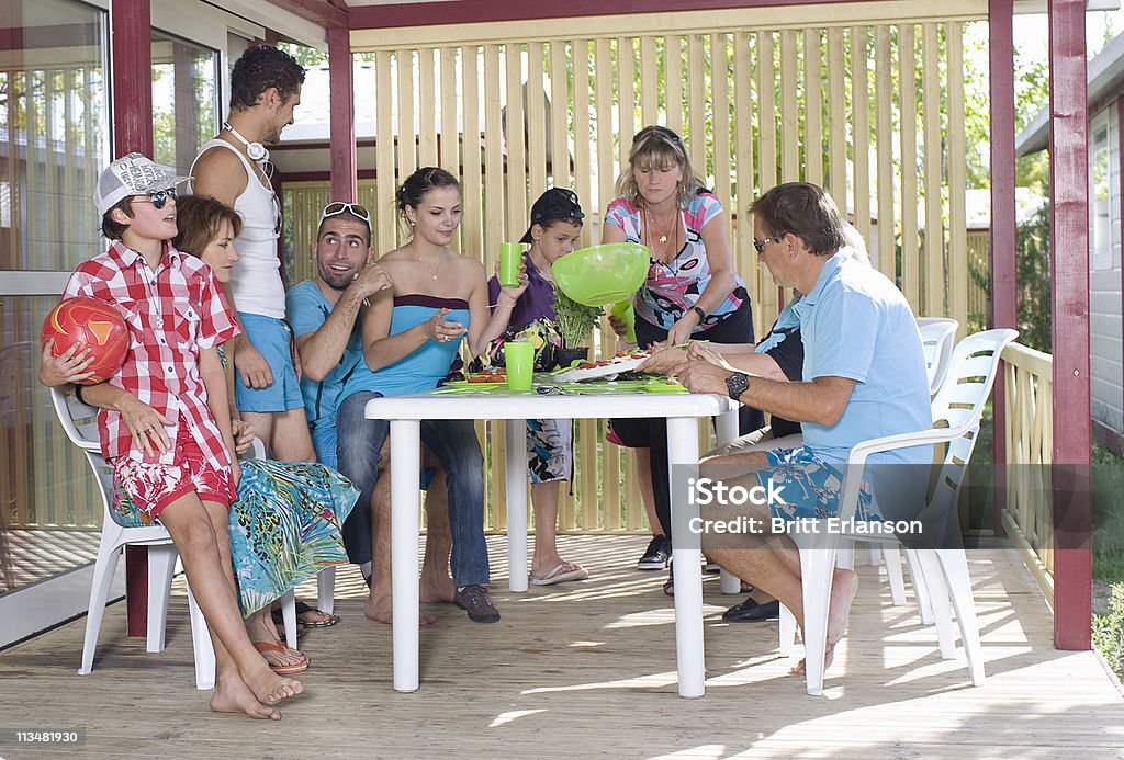 Family vacation picnic on terrace  Friendship Stock Photo