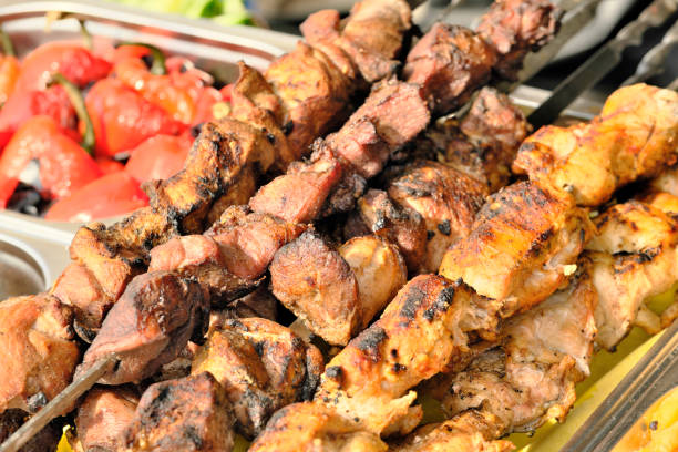 istock Meat on a skewer is grilled 1134819545