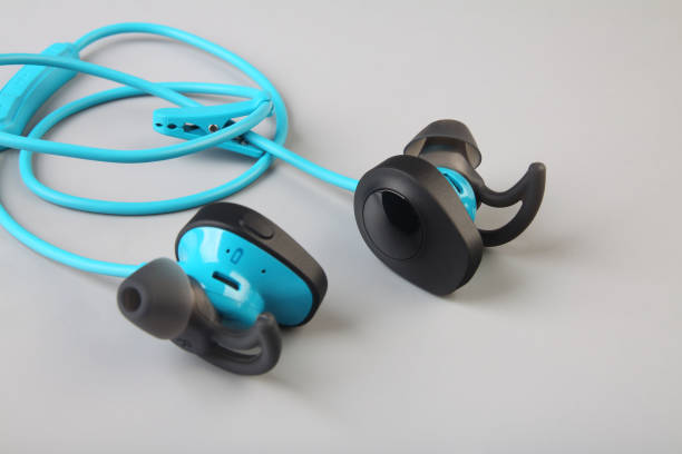 istock New Technology Earphones on gray background 1134820122