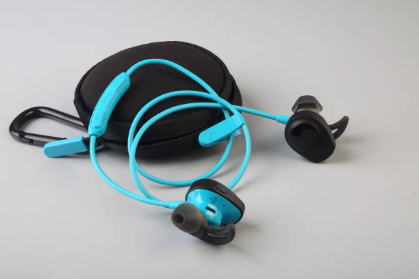 istock Earphones with Carrying Case on gray background 1134820146