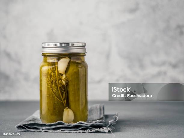 Glass Jar With Pickled Cucumbers Copy Space Stock Photo - Download Image Now - Pickle, Jar, Pickled