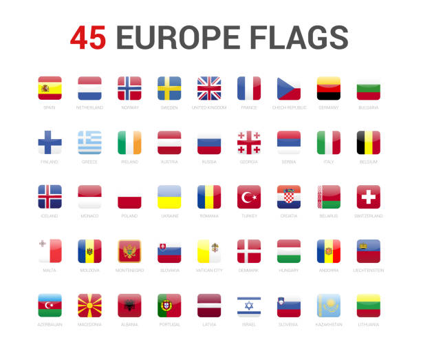 флаги европы страны. 45 флаг округлые квадратные значки вектор на белом фоне. - czech republic czech flag flag national flag stock illustrations