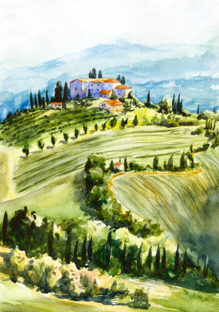 krajobraz toskanii. - winery stock illustrations