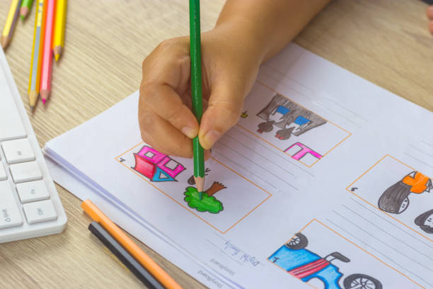 istock Storyboard drawing with pencil creative sketch cartoon. Storyboarding is process image displayed in sequence for purpose of pre-visualizing motion picture, interactive media. Concept sketching ideas. 1134830527